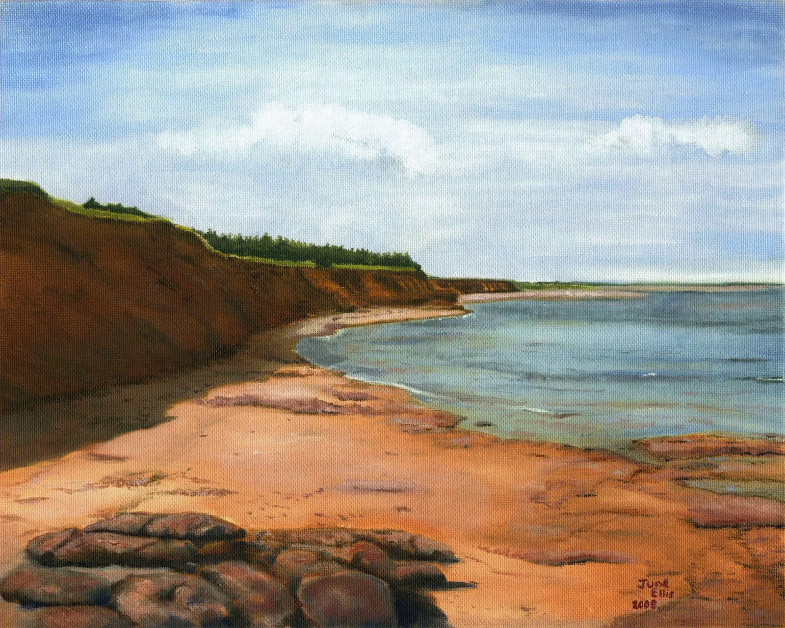 Print from original oil painting of the tranquil beach at Darnley PEI by June Ellis