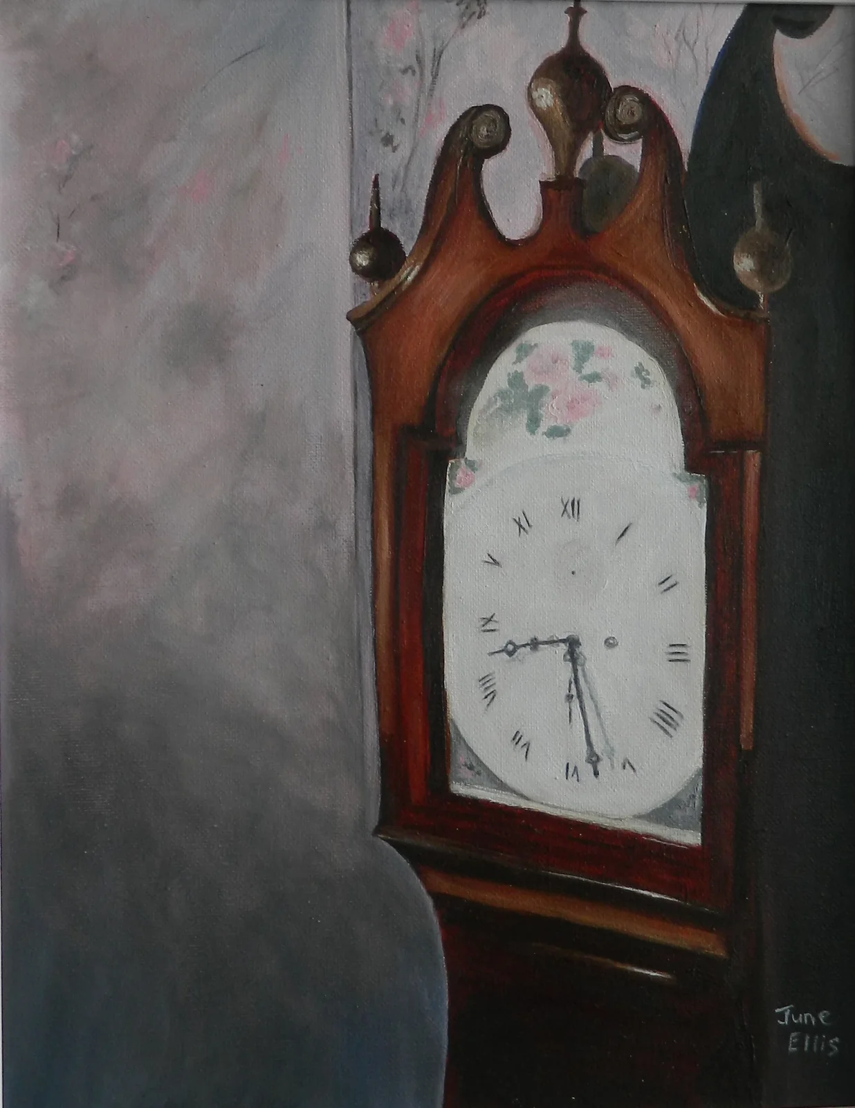 Passing of Time is an original oil painting on 11x14 canvas shows an antique grandfather clock