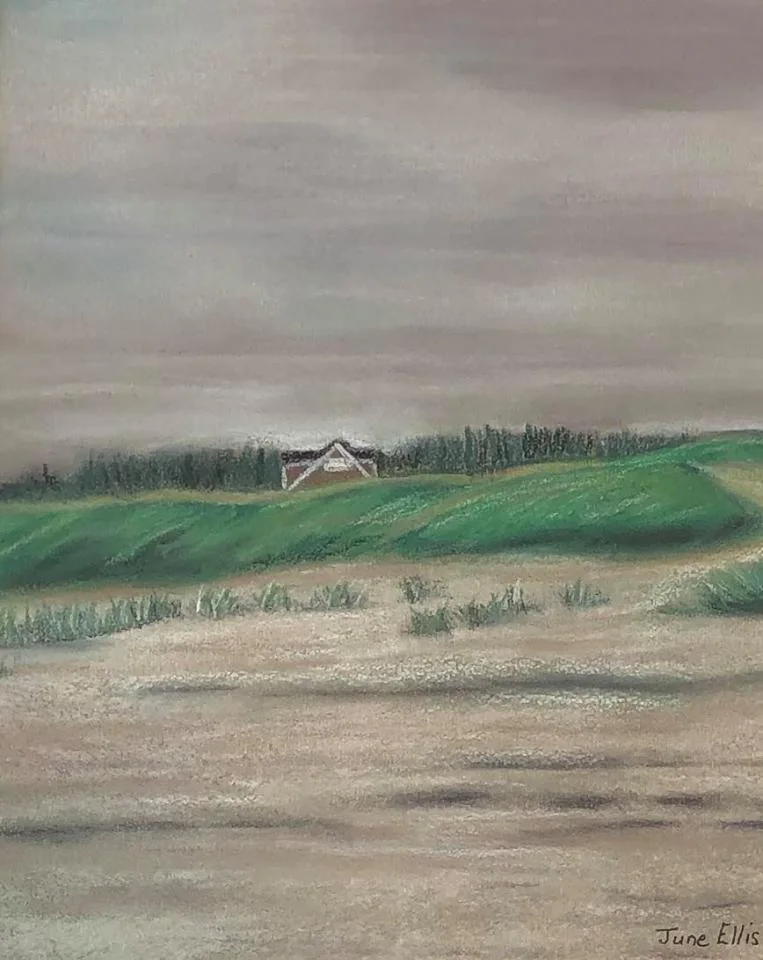 Pastel painting of a quiet paradise beach scene on Prince Edward Island by June Ellis