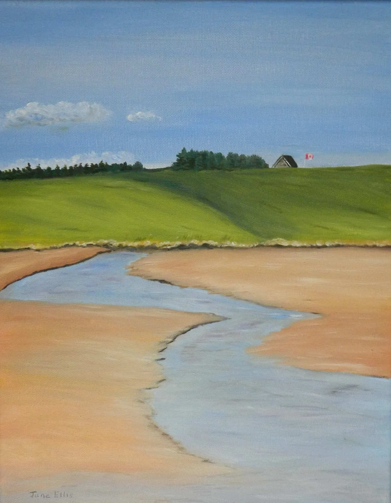 Secluded is an original oil painting on 11x14 canvas of a Prince Edward Island beach by PEI artist June Ellis
