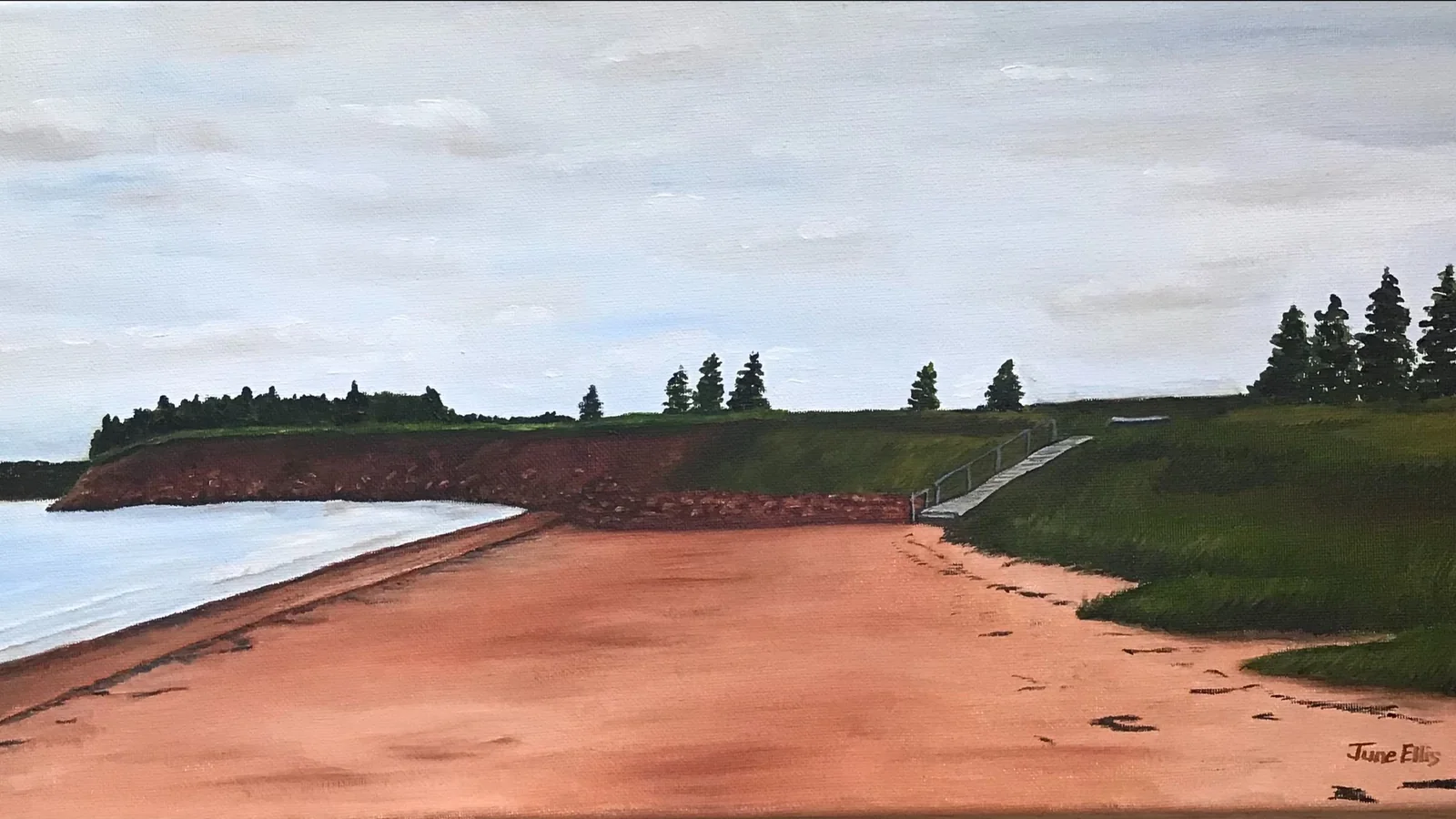 West Keppoch Prince Edward Island is an original oil painting on 10x20 inch canvas shows the sandy beach